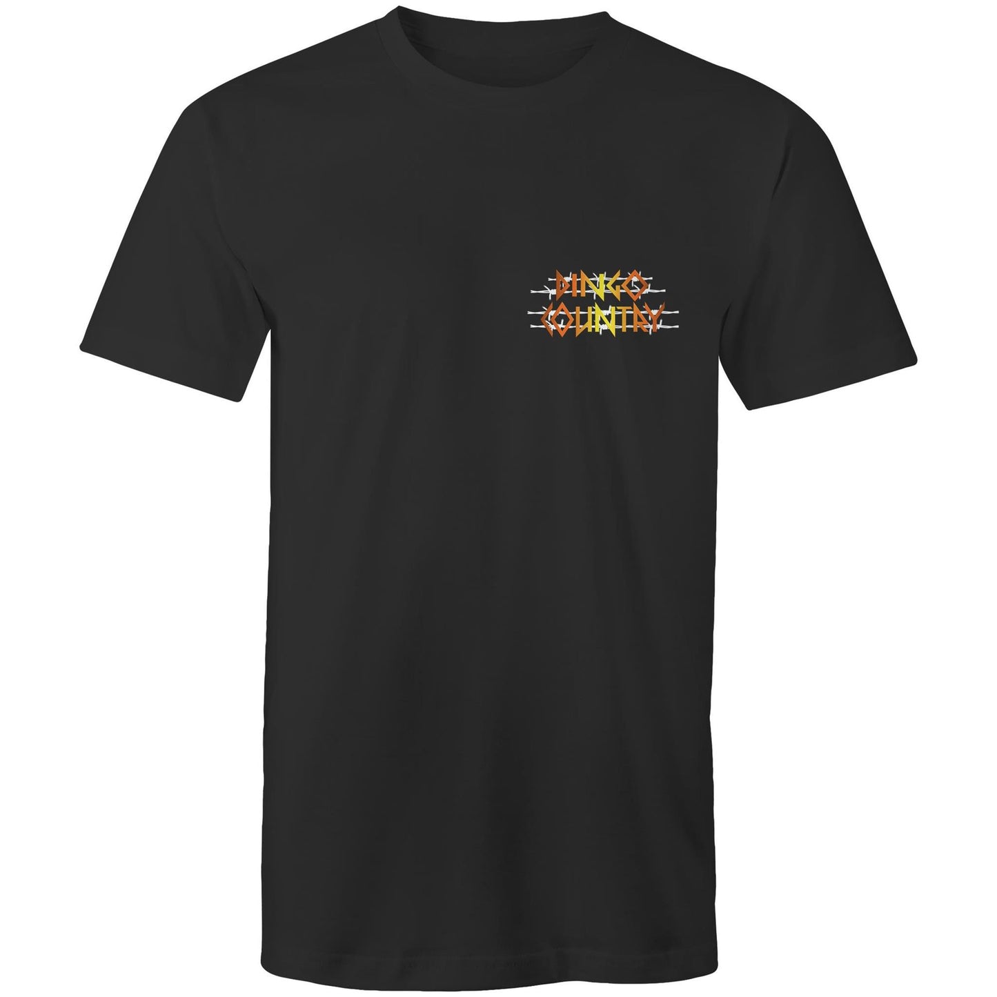 Black horror-comedy t-shirt featuring front chest logo and cinematic dingo-themed back graphic referencing the famous tent disappearance case.