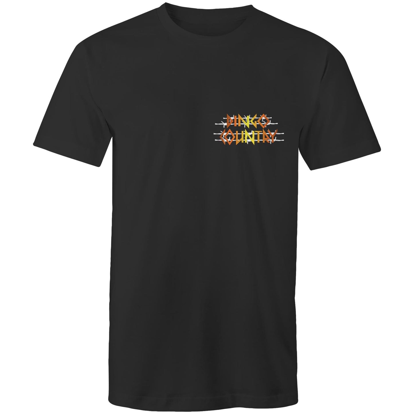 Black t-shirt featuring front chest logo and horror-themed back graphic with “The Man in the Hat” design.
