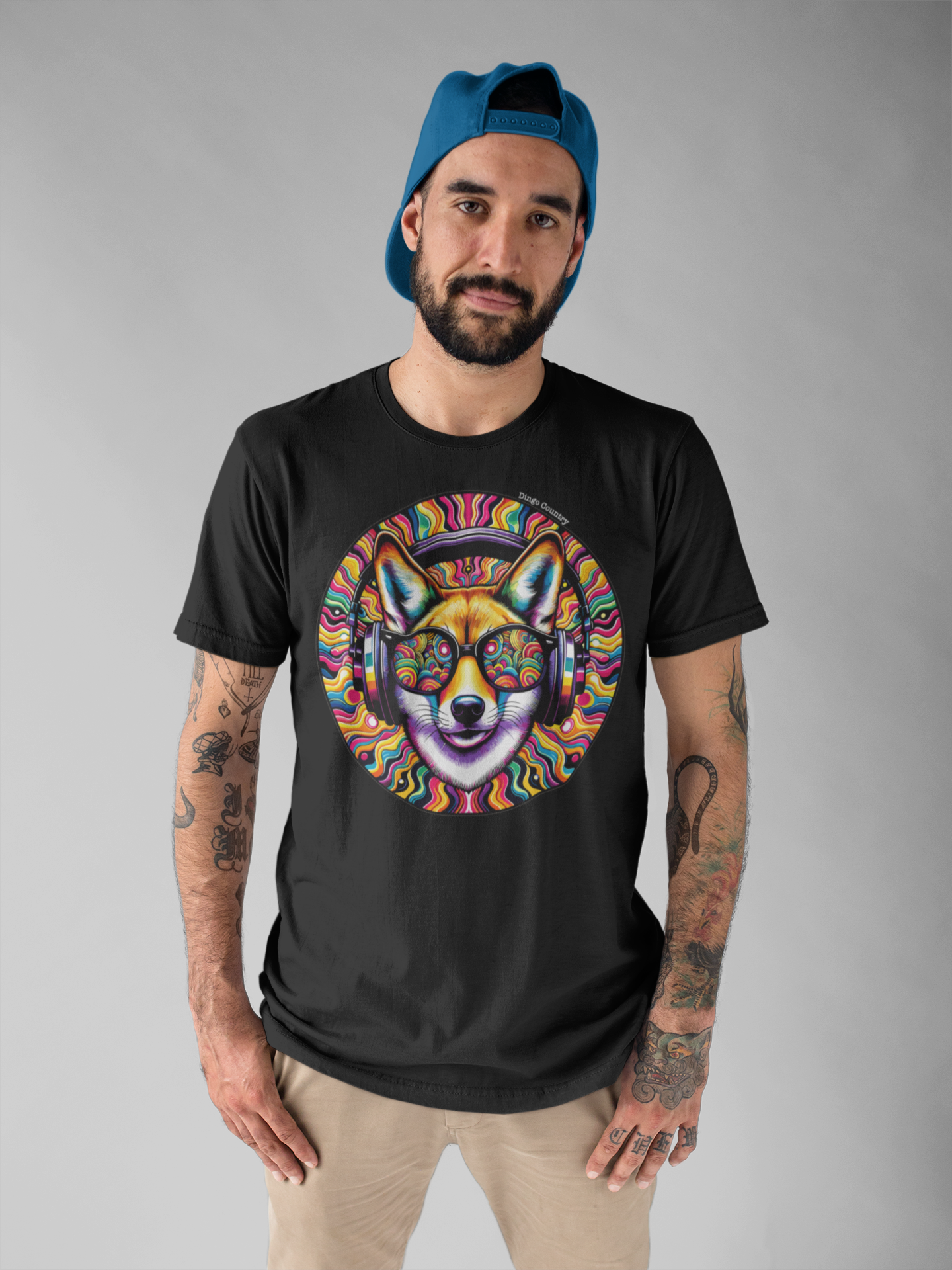 Men's Psychedelic Dingo Headphones T-Shirt | Dingo Country Music-Inspired Apparel