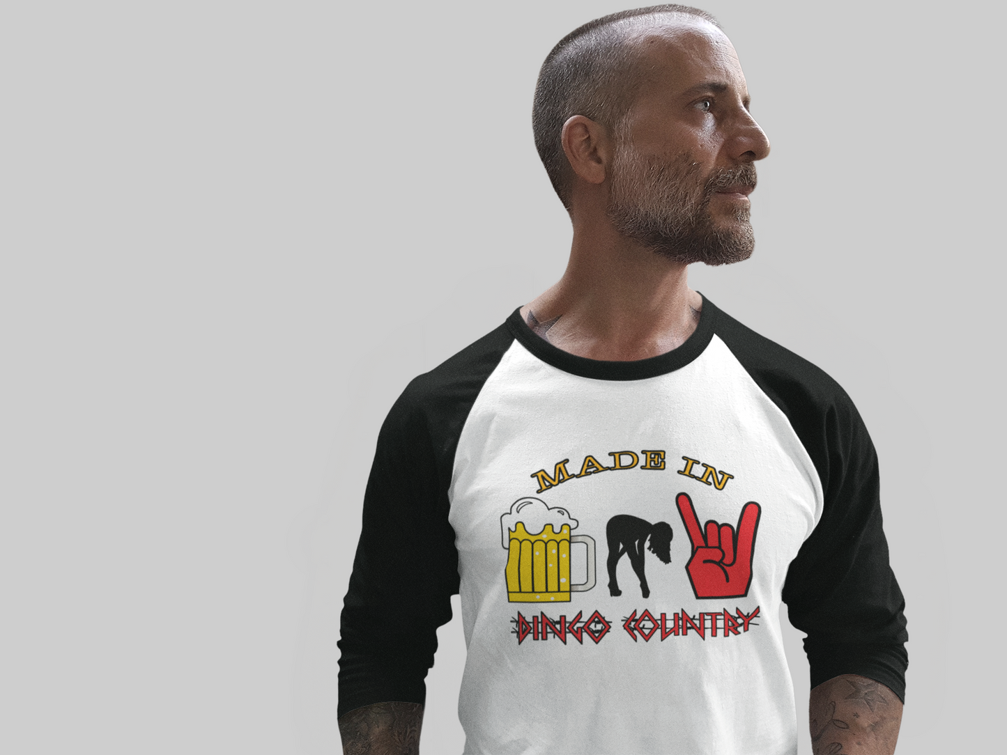 "Beer, Babes, and Rock" 3/4 Sleeve T-Shirt: The Ultimate Trio on Your Sleeves