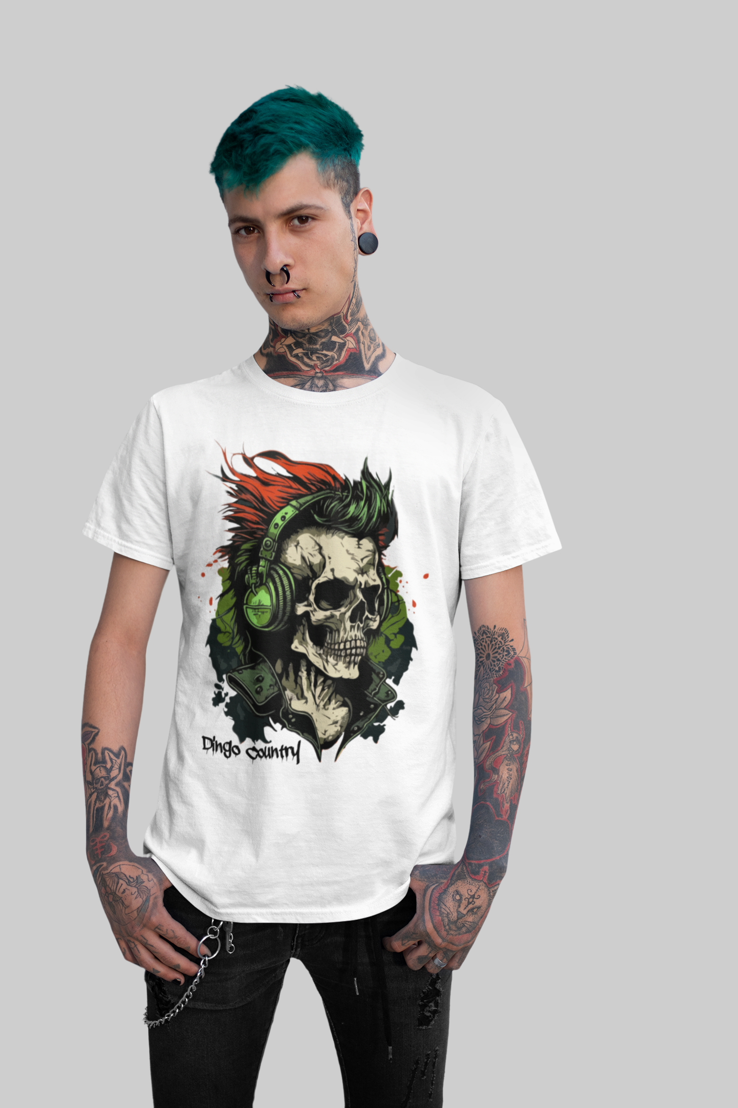 Men's Rocking Skull Headphones T-Shirt - Dingo Country Art & Humour Collection