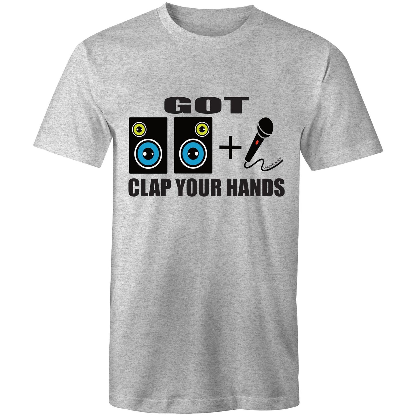 Men's 'Got 2 Speakers & A Microphone' T-Shirt in grey, inspired by Beck's song, perfect for fans of music and retro vibes