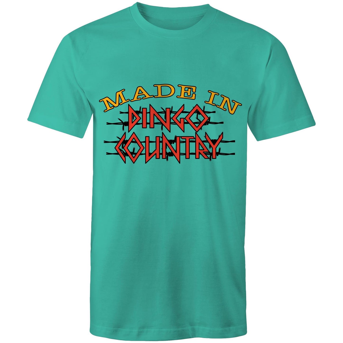 Men's classic teal t-shirt emblazoned with 'Made in Dingo Country' logo, available in 11 unique colours to match any style