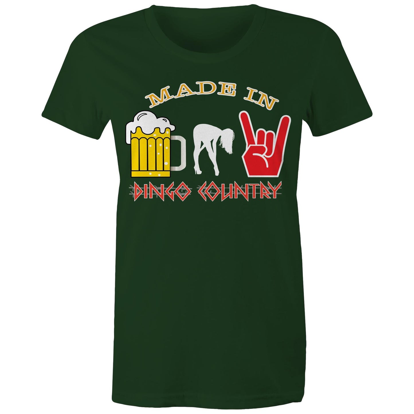 Beers, Babes, and Rock Women's Maple T-shirt : A Triple Threat of Fun! | Dingo Country