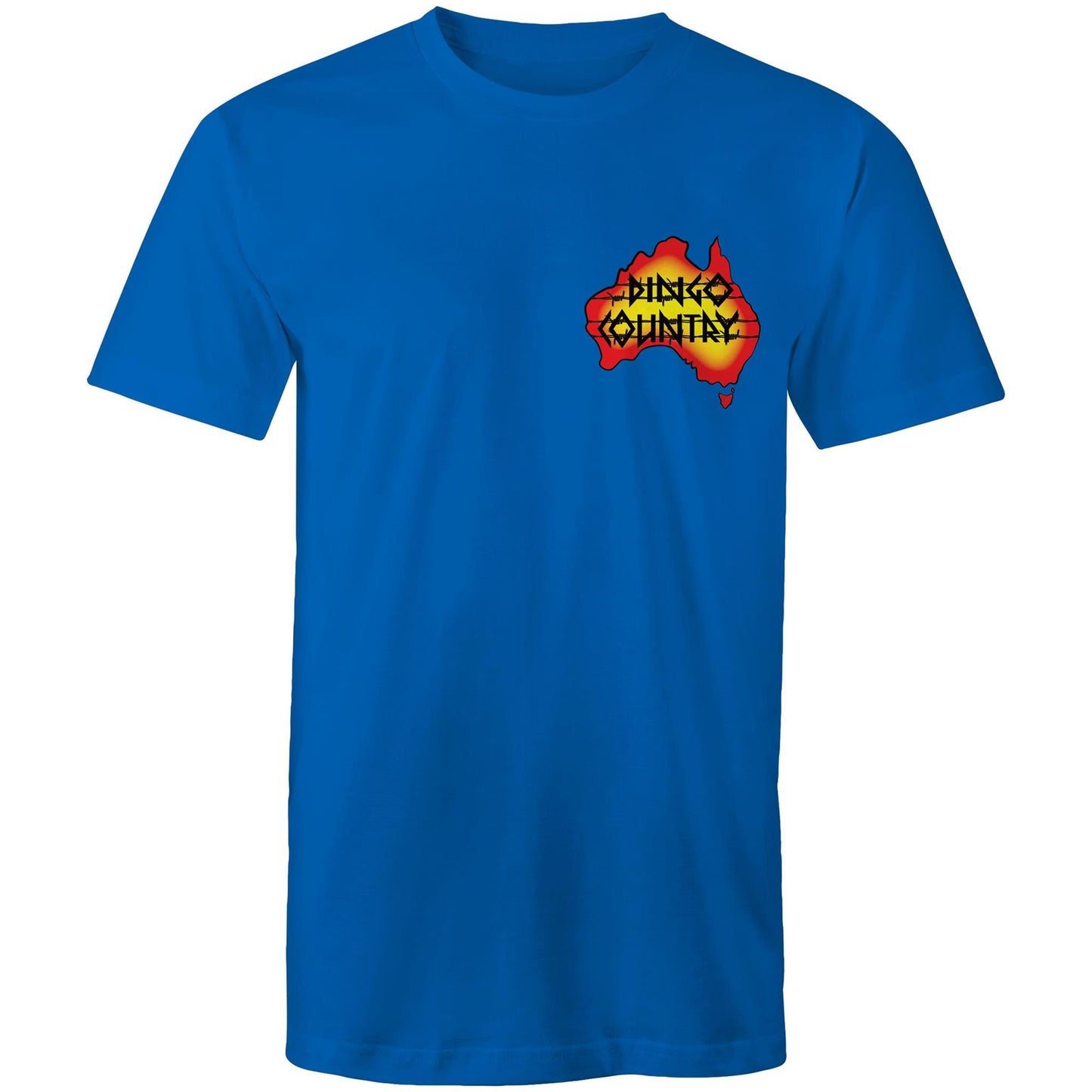 Men's T-Shirt with DC Australia map chest print on bright royal blue shirt