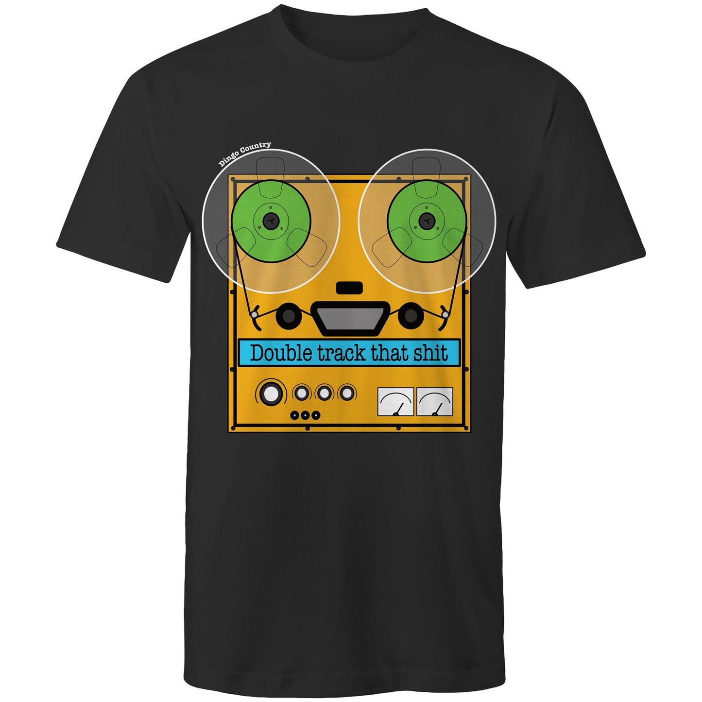 Dingo Country's 'Double Track That' Men's T-Shirt in Black with Retro Design