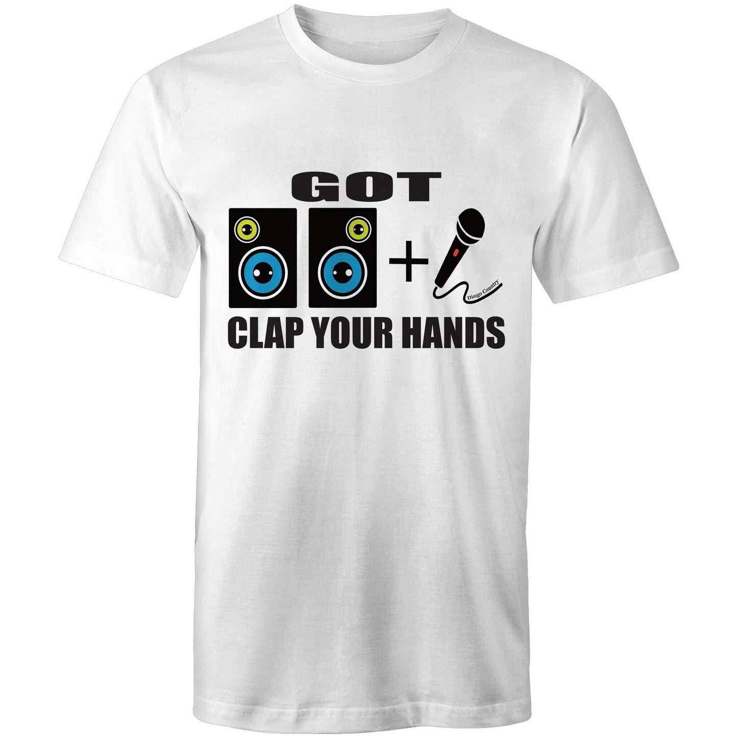 Men's 'Got 2 Speakers & A Microphone' T-Shirt in white, inspired by Beck's song, perfect for fans of music and retro vibes