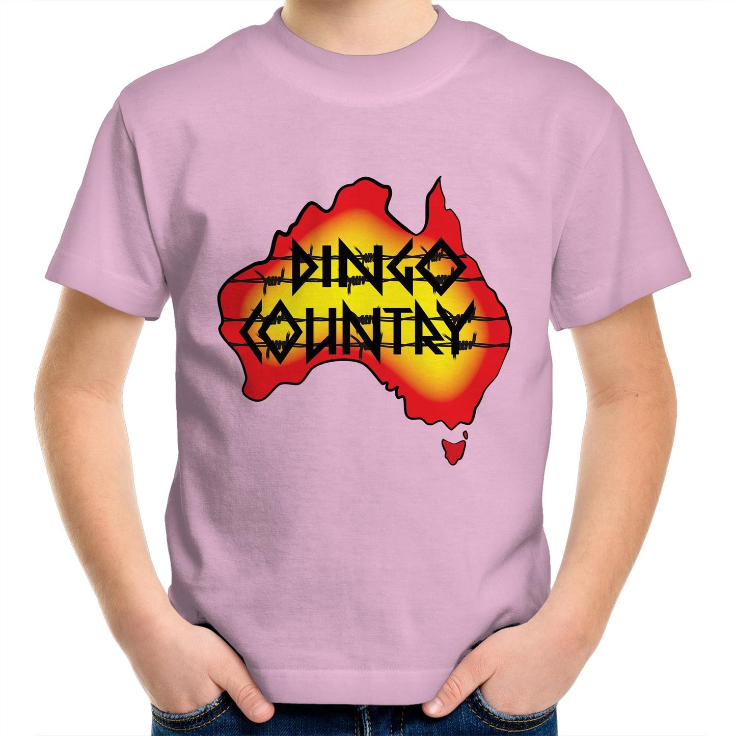 Child wearing Australian map Dingo Country T-shirt Pink