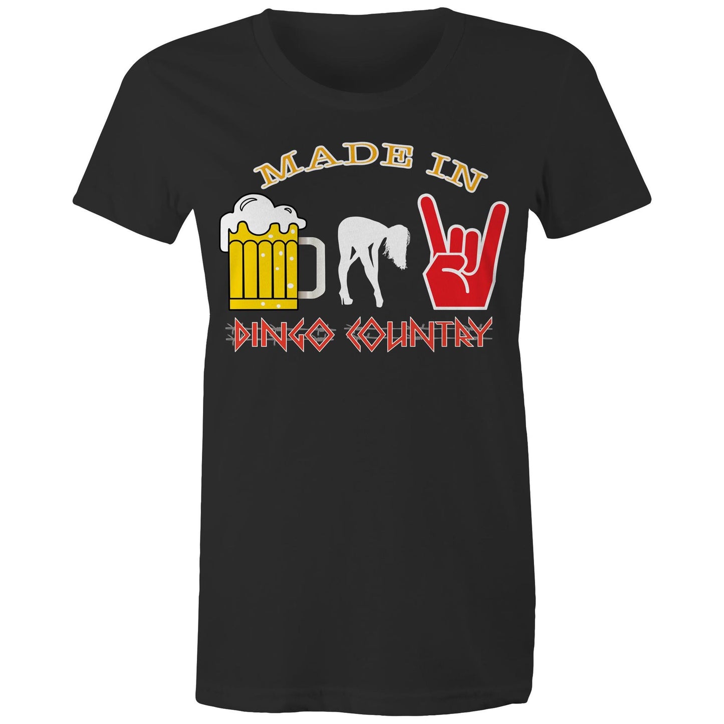Beers, Babes, and Rock Women's Maple T-shirt : A Triple Threat of Fun! | Dingo Country