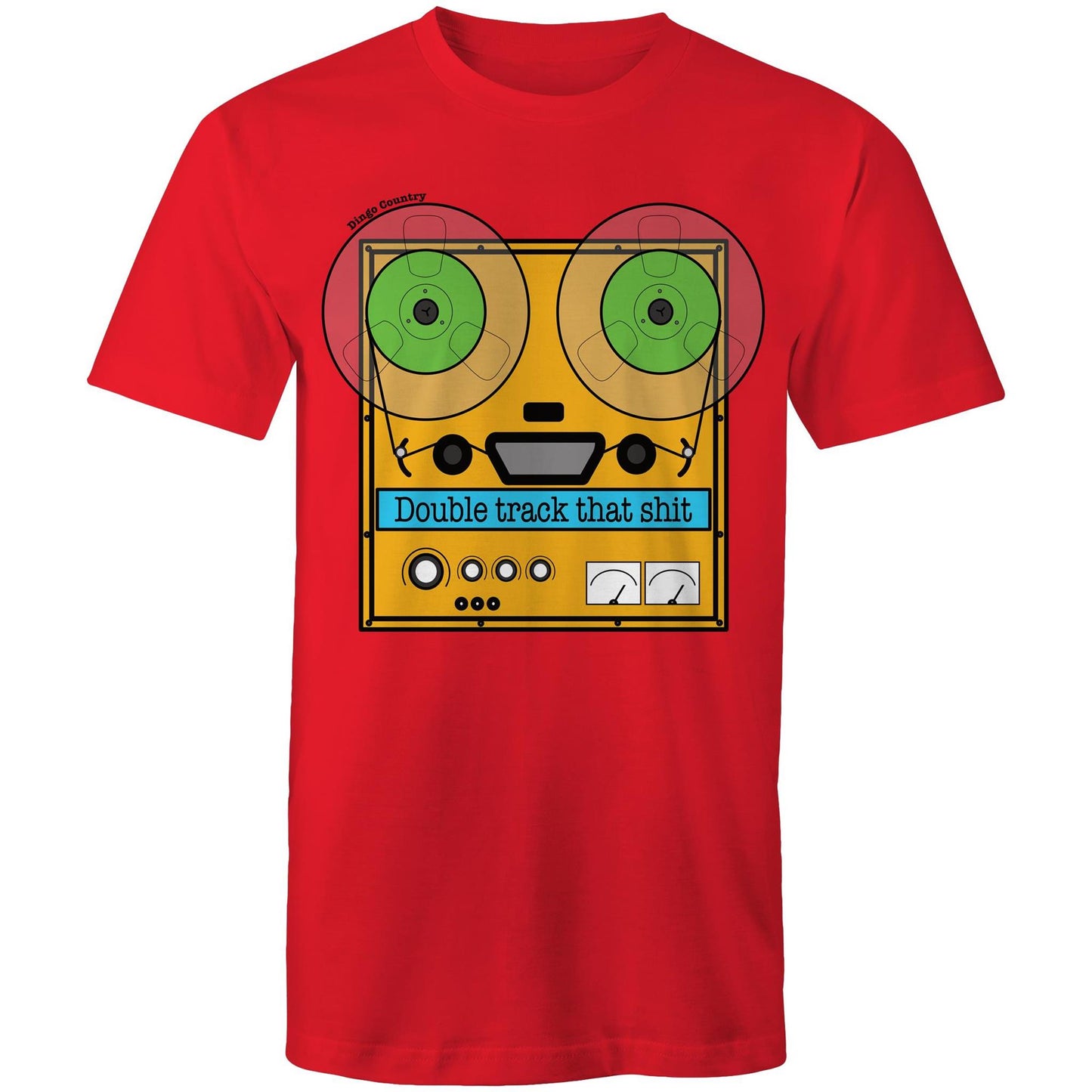 Dingo Country's 'Double Track That' Men's T-Shirt in Red with Retro Design