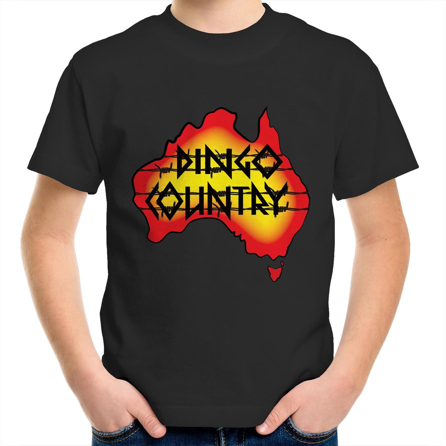 Child wearing Australian map Dingo Country T-shirt Black
