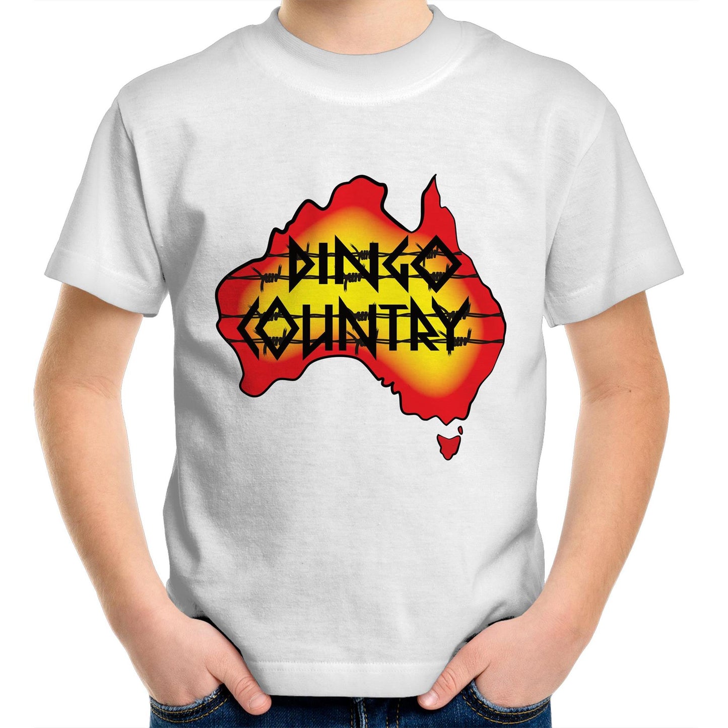 Child wearing Australian map Dingo Country T-shirt White