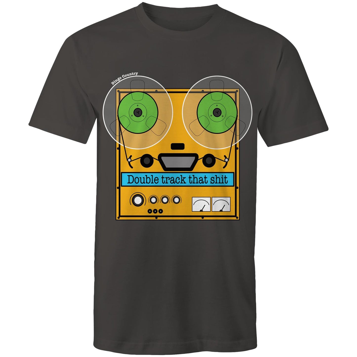 Dingo Country's 'Double Track That' Men's T-Shirt in Charcoal with Retro Design