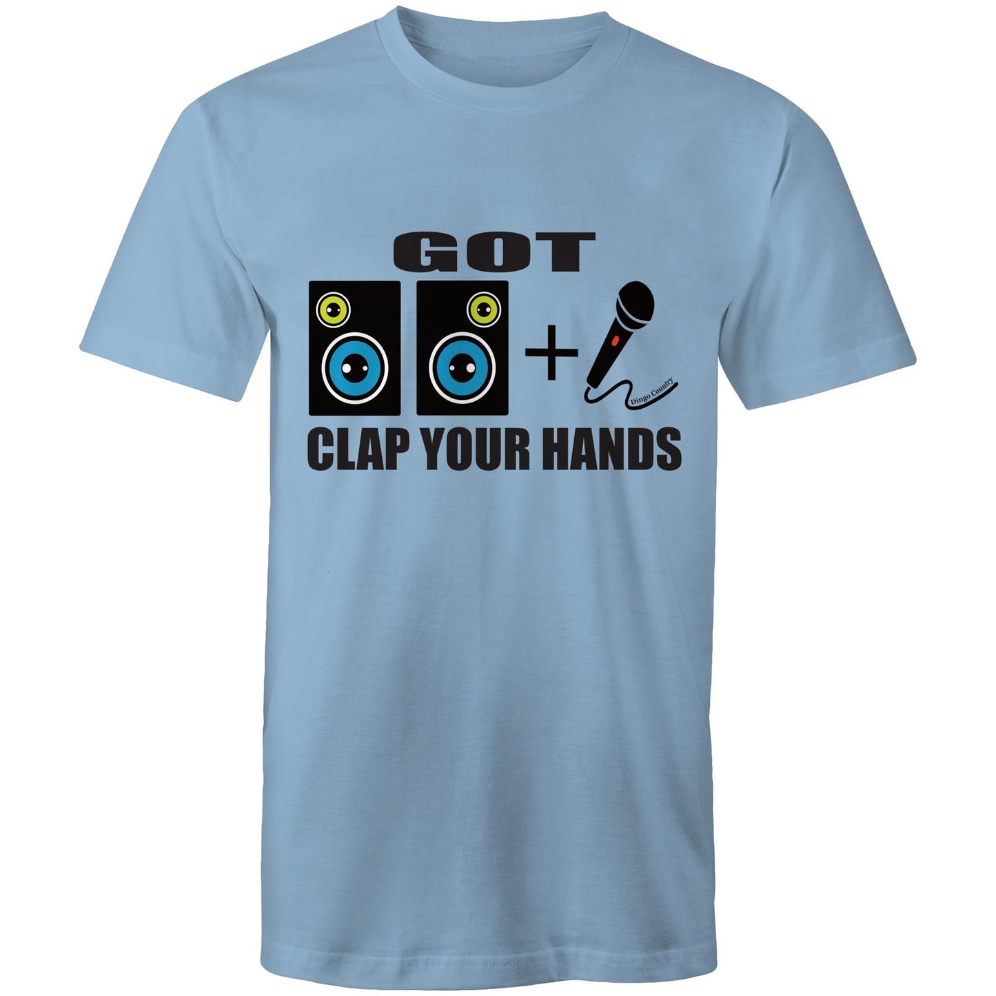 Men's 'Got 2 Speakers & A Microphone' T-Shirt in Carolina blue, inspired by Beck's song, perfect for fans of music and retro vibes