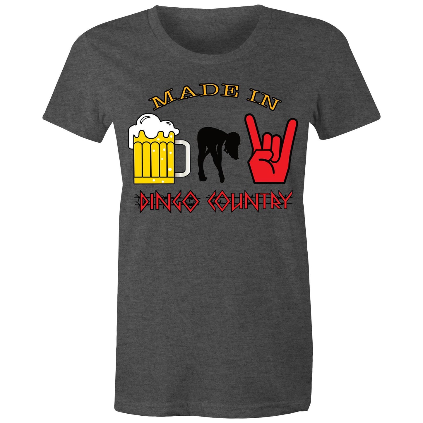 Beers, Babes, and Rock Women's Maple T-shirt : A Triple Threat of Fun! | Dingo Country