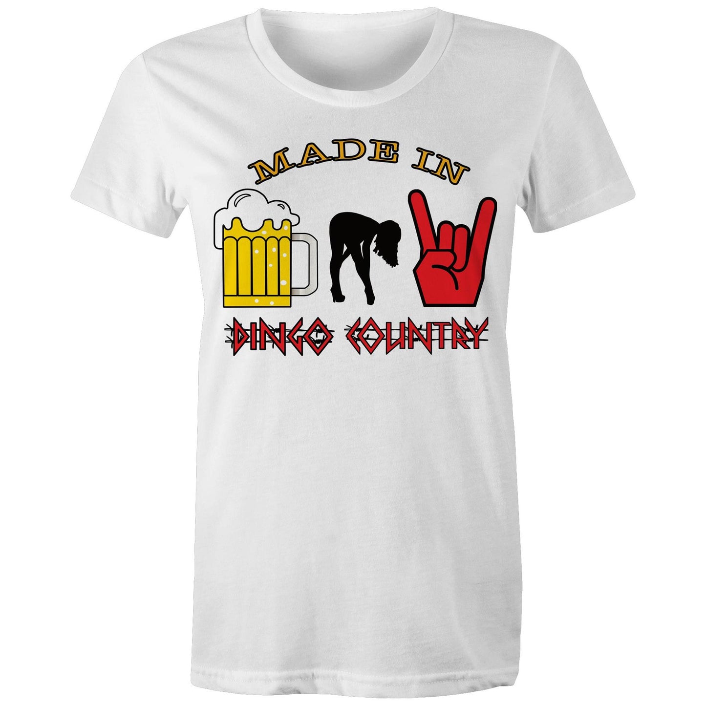 Beers, Babes, and Rock Women's Maple T-shirt : A Triple Threat of Fun! | Dingo Country
