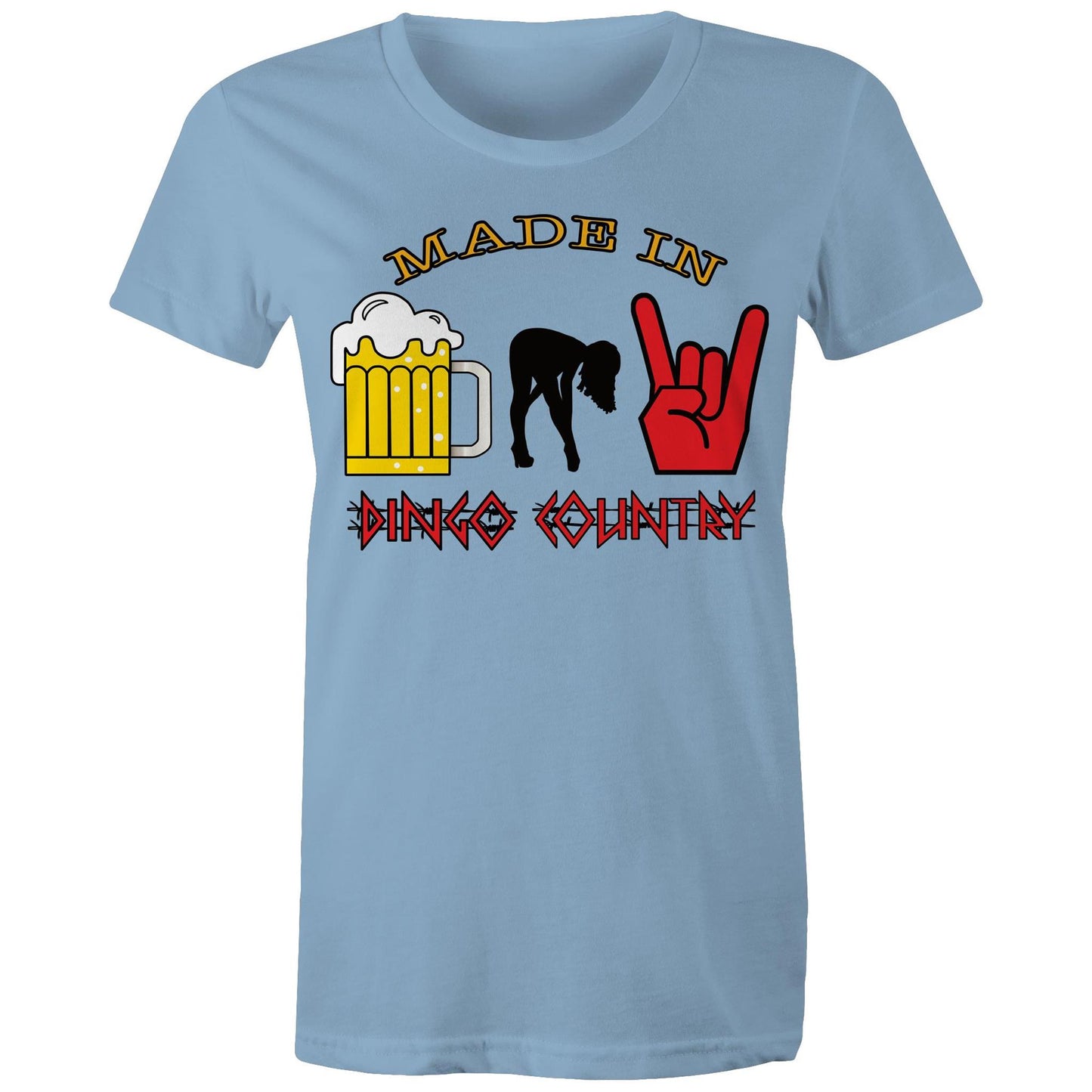 Beers, Babes, and Rock Women's Maple T-shirt : A Triple Threat of Fun! | Dingo Country