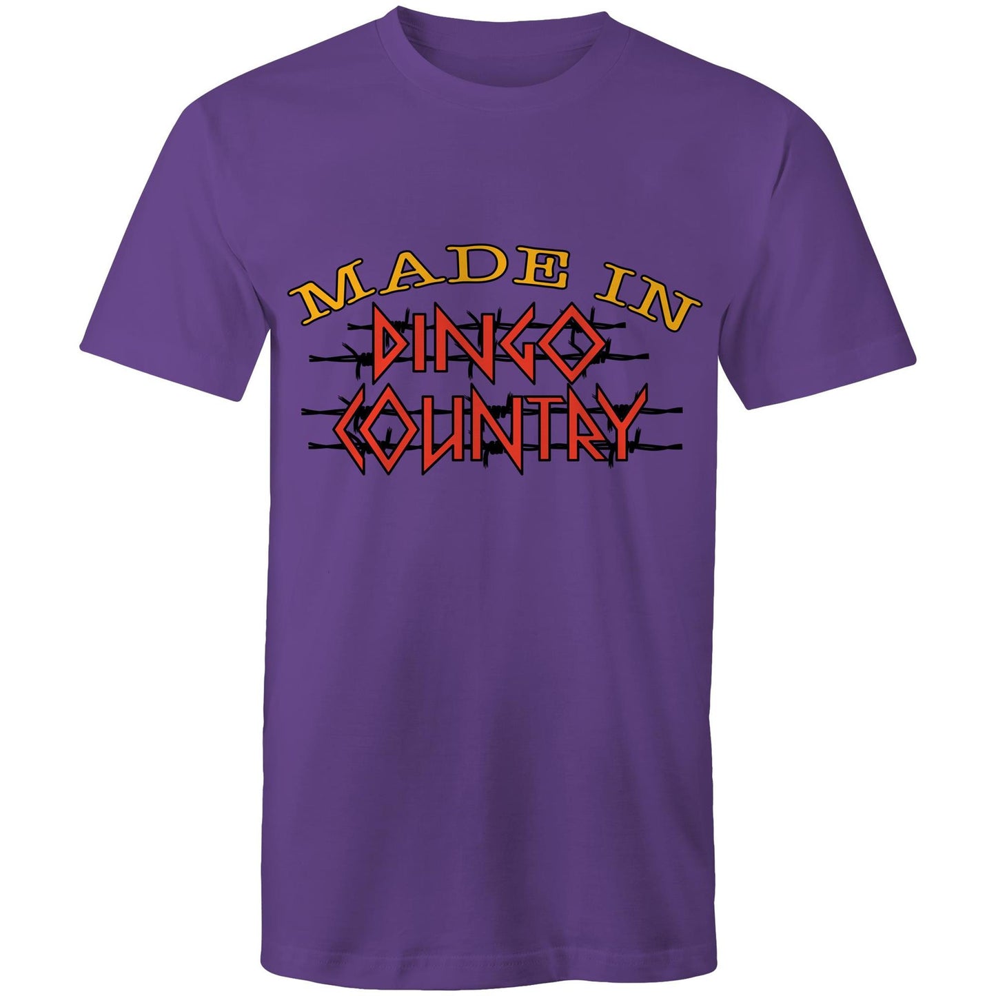 Men's classic purple t-shirt emblazoned with 'Made in Dingo Country' logo, available in 11 unique colours to match any style