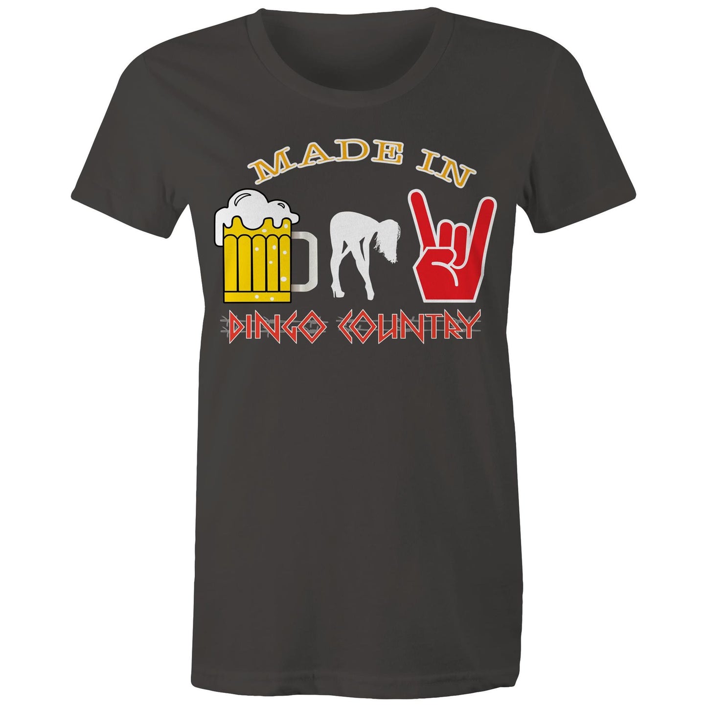 Beers, Babes, and Rock Women's Maple T-shirt : A Triple Threat of Fun! | Dingo Country