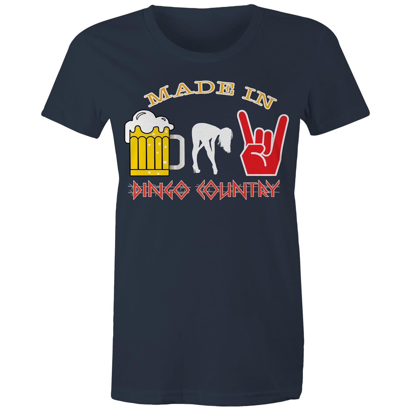 Beers, Babes, and Rock Women's Maple T-shirt : A Triple Threat of Fun! | Dingo Country
