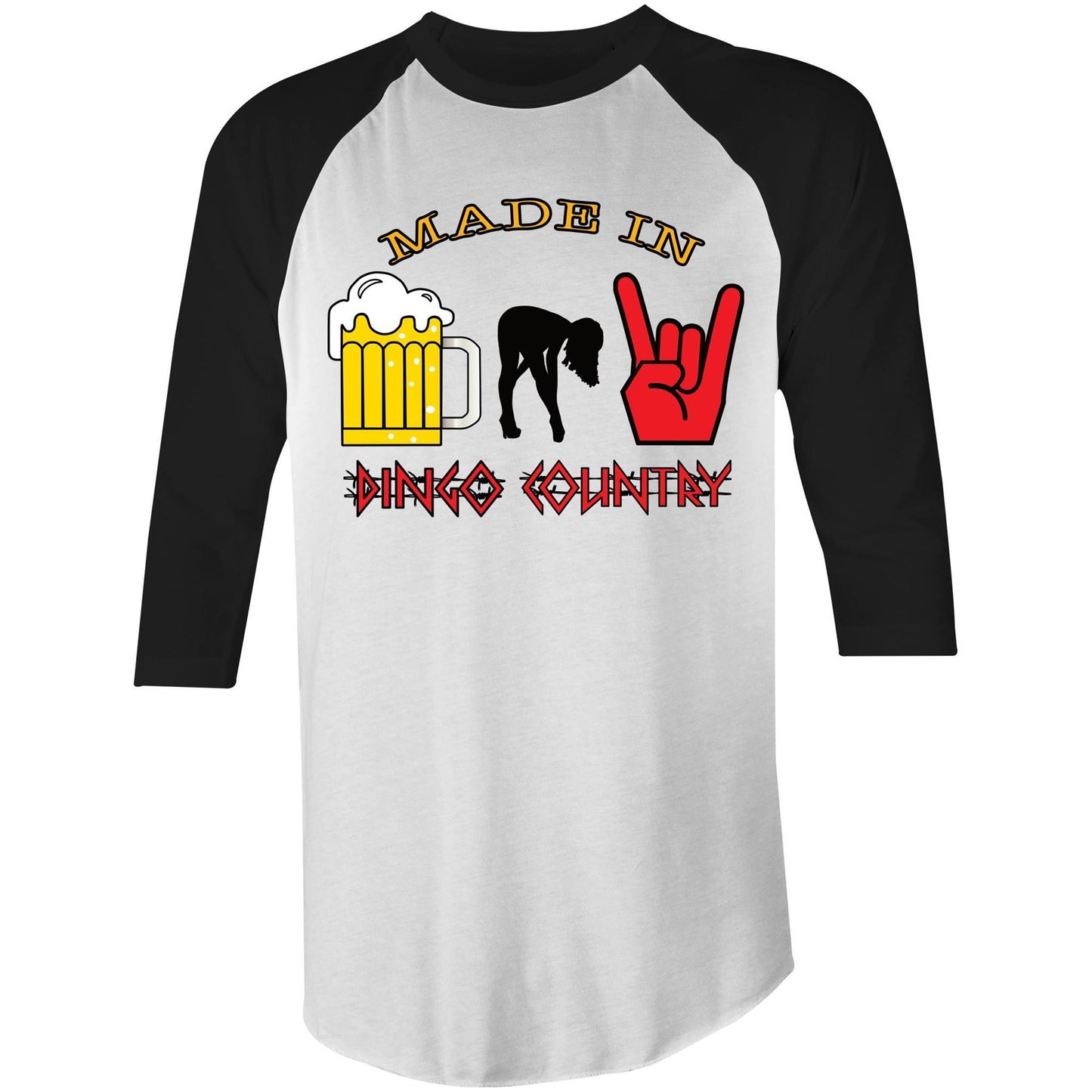 "Beer, Babes, and Rock" 3/4 Sleeve T-Shirt: The Ultimate Trio on Your Sleeves | DC