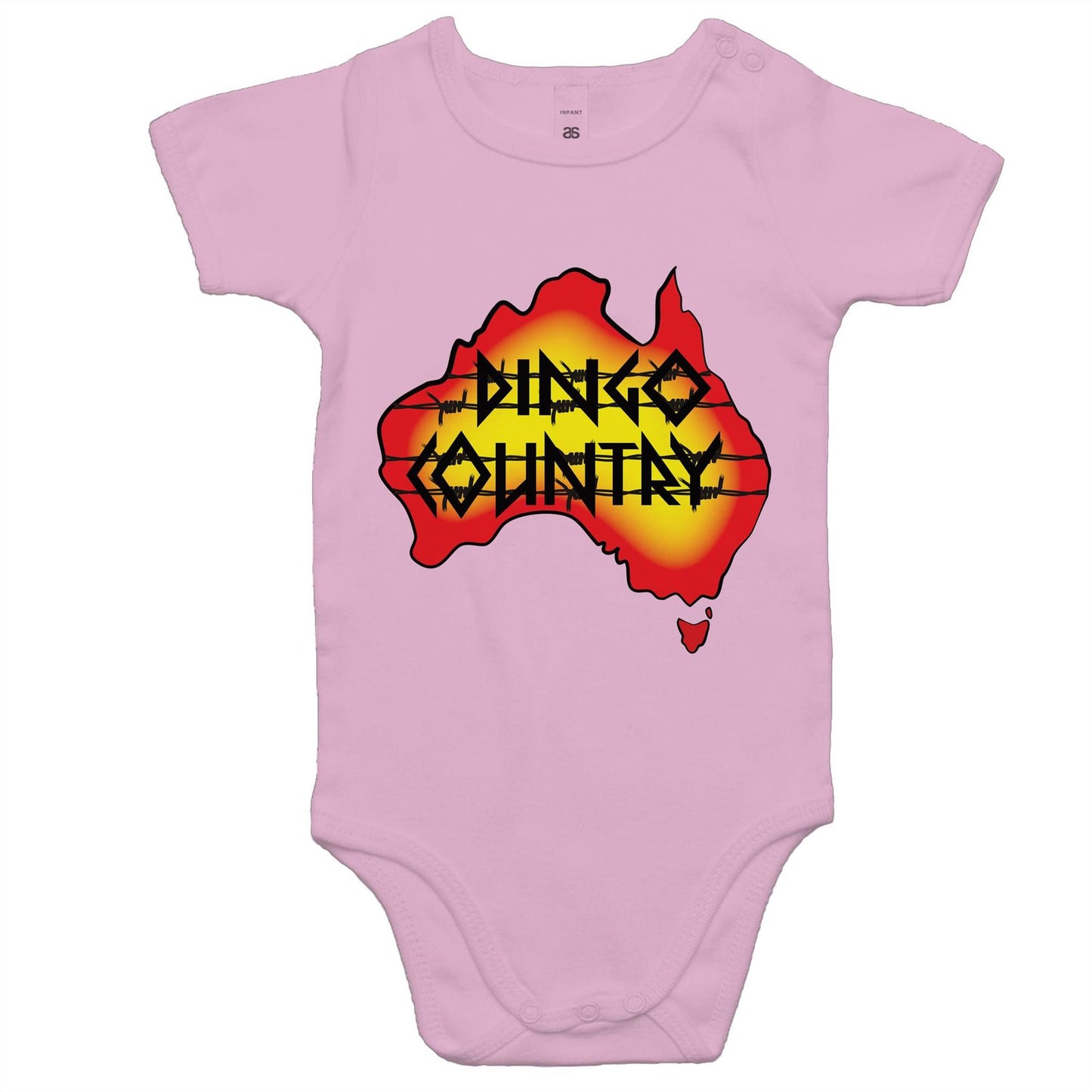 Australian map and Dingo Country logo on Pink baby onesie