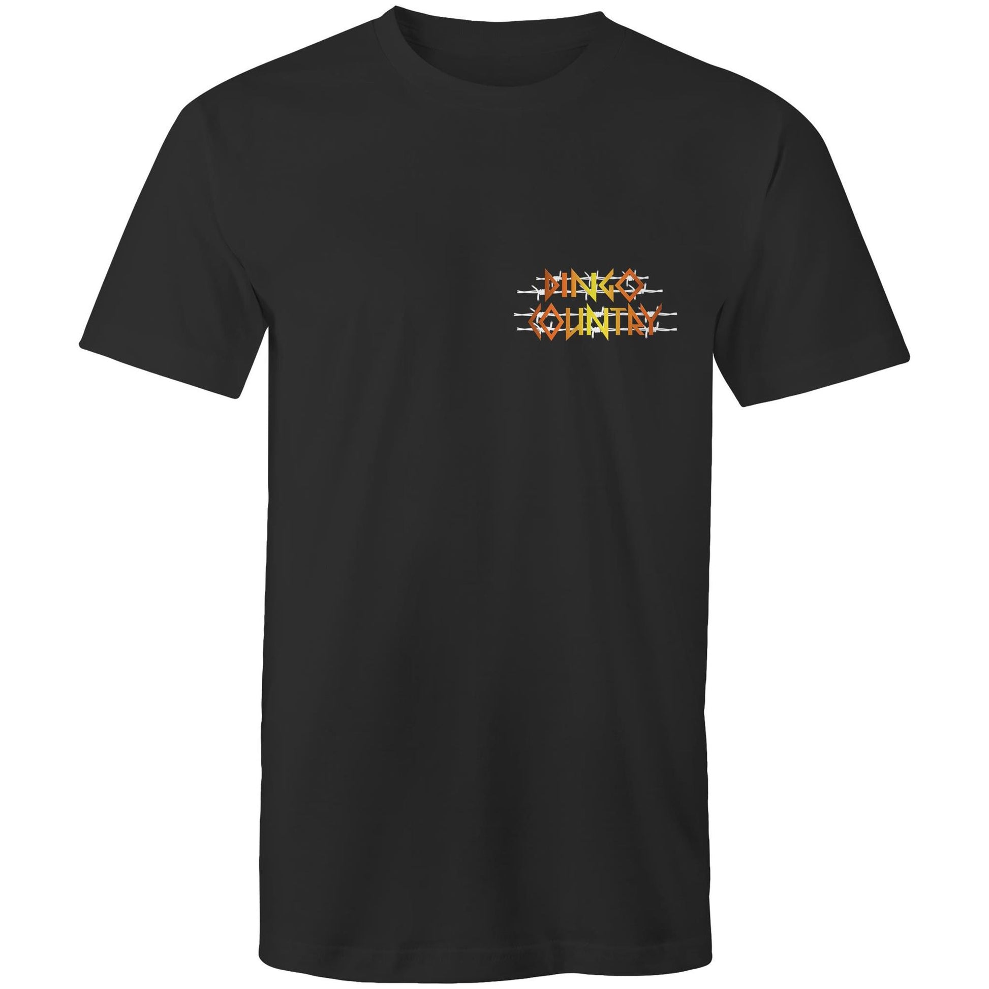 Black horror-comedy t-shirt with front chest logo and graphic back print referencing Snowtown “body in a barrel” murders.