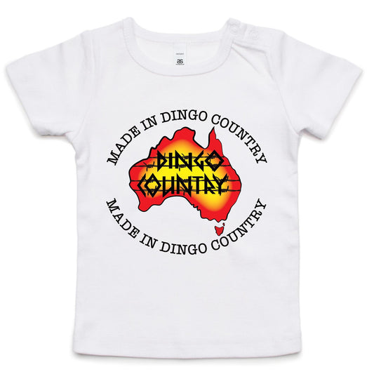  Infant Wee Tee in white -'Made in Dingo Country' with Australia logo in black, red and orange 