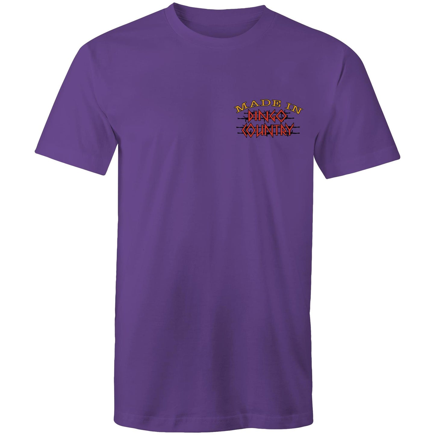 Purple T-shirt with a small 'Made in Dingo Country' logo on the chest, symbolizing Australian heritage with a minimalist front design.