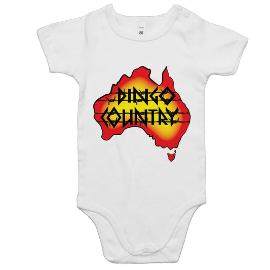 Australian map and Dingo Country logo on White baby onesie.