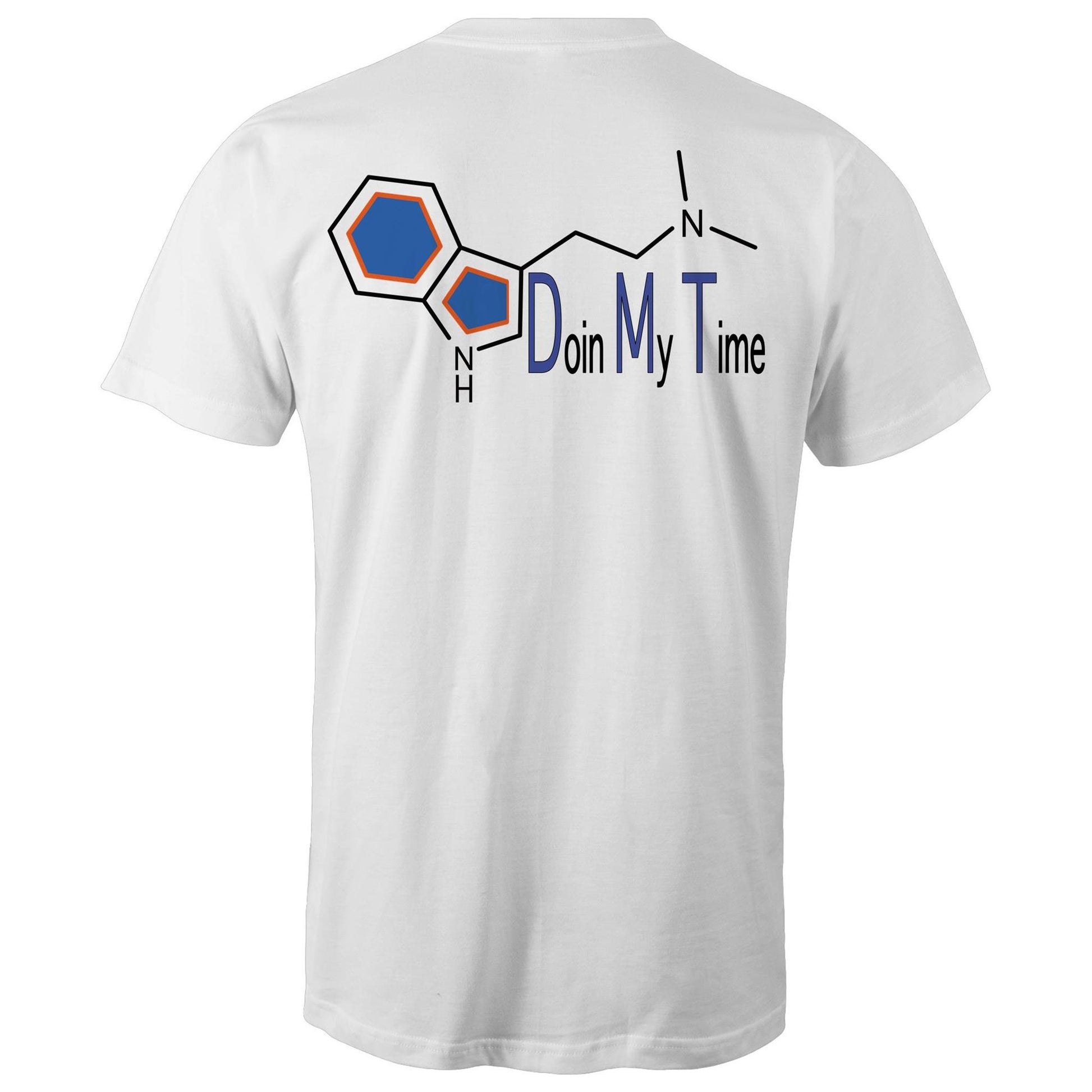 Chemical structure of DMT with text on men's t-shirt back – Doin My Time