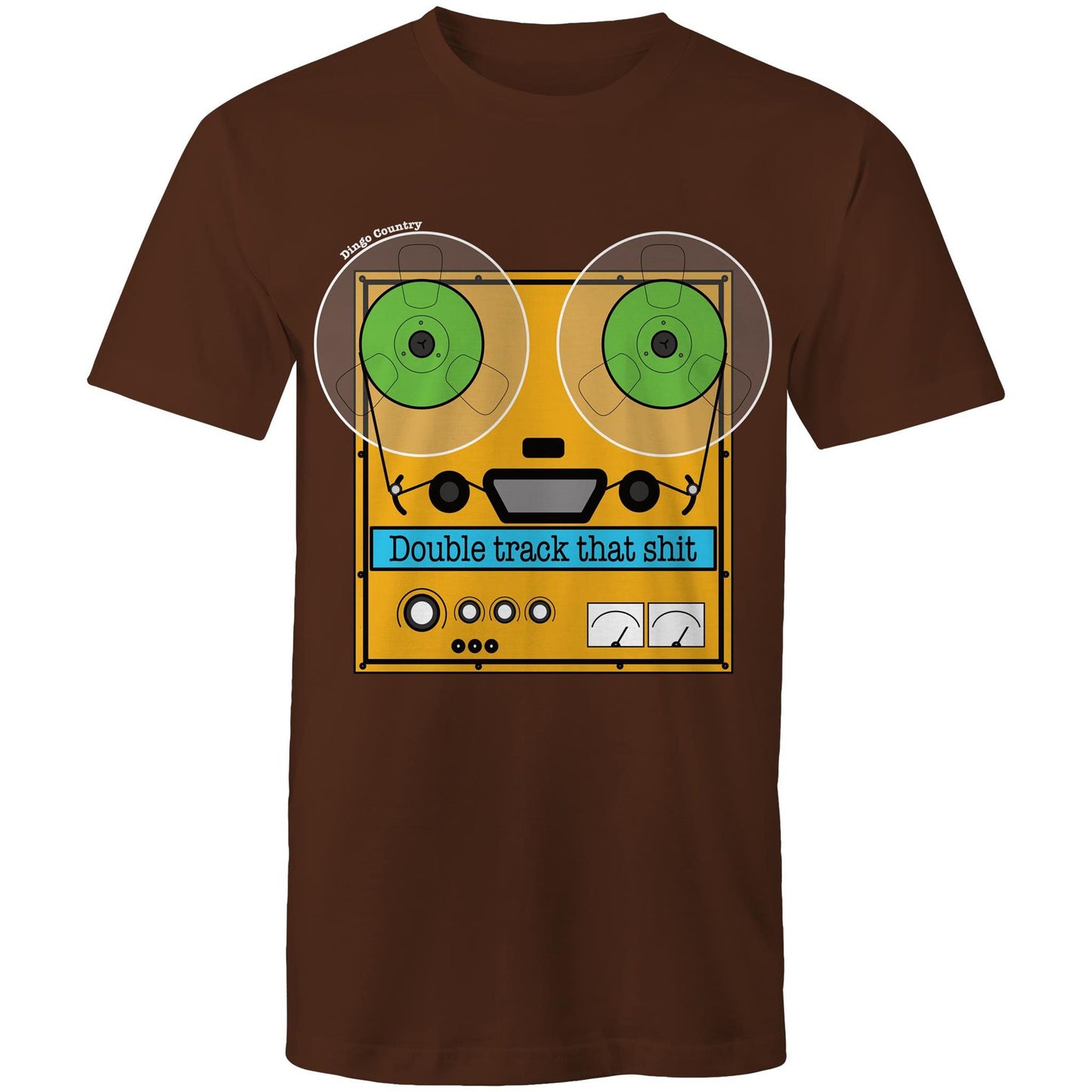 Dingo Country's 'Double Track That' Men's T-Shirt in Dark Chocolate with Retro Design