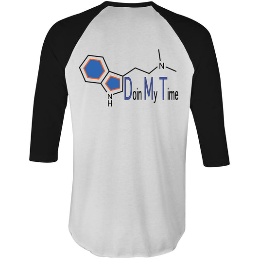 Doin' My Time slogan and molecular design on Raglan tee back view