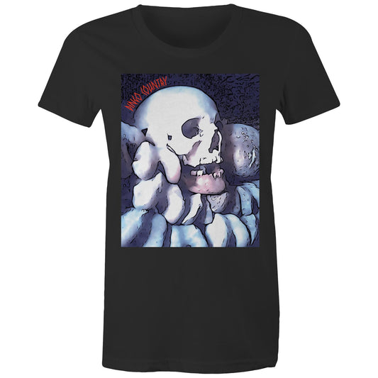 DC Skull print on Women's Maple Tee on black shirt