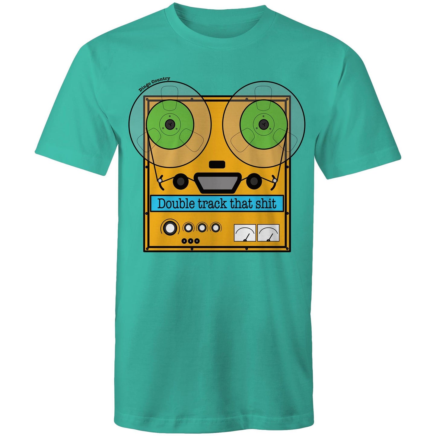 Dingo Country's 'Double Track That' Men's T-Shirt in teal with Retro Design